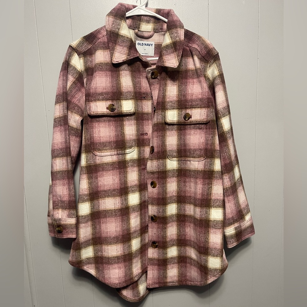 Old Navy Pink and Brown Plaid Jacket